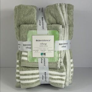 Ecoexistence Mélange Towel Set Green White Soft Cotton Absorbent Set of 6 NEW